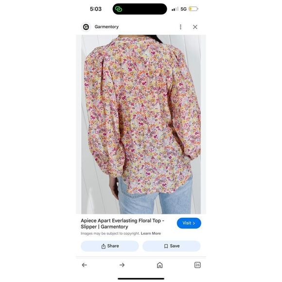 APiece Apart  Everlasting Floral Top Slipper Size 0 XS‎ Pink Feminine Romantic - Picture 10 of 10